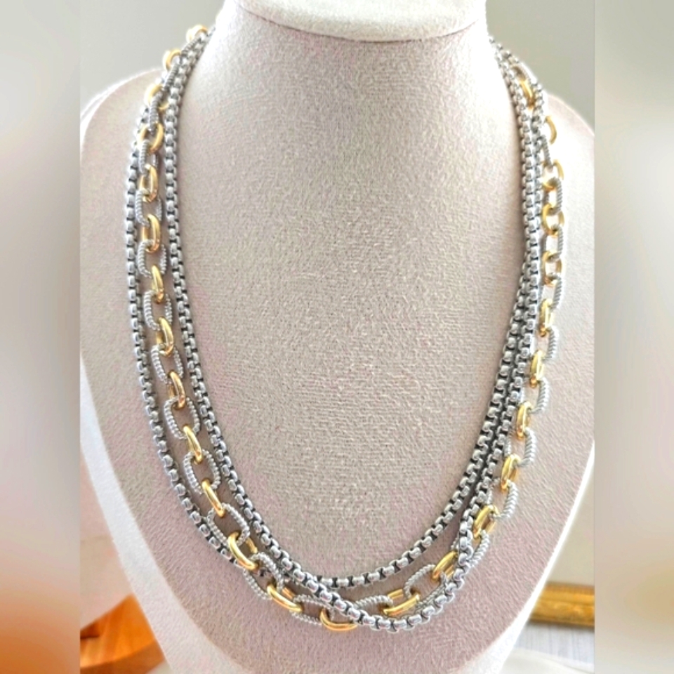 Two Tone 14k Gold PlatedMulti Layered Necklace